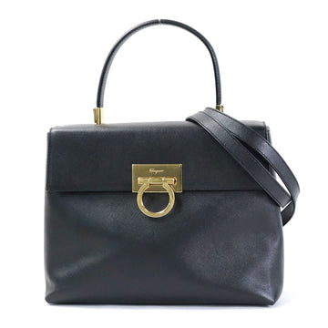 SALVATORE FERRAGAMO Handbag Shoulder Bag Gancini Leather Black Gold Ladies