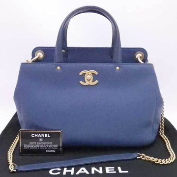 CHANEL 2Way Bag Coco Mark Blue Leather x Gold Hardware Handbag Shoulder Women's