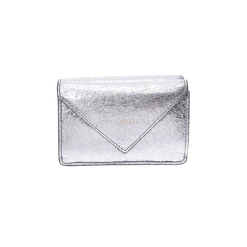 Balenciaga paper mini silver 391446 ladies calf tri-fold wallet