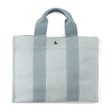 HERMES Coquillage PM Tote Bag Cotton Canvas Light Blue Silver Hardware Handbag