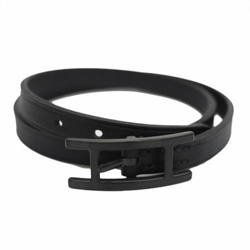 HERMES Leather Bracelet Biapi Double Tour Black So H010700CHAA Size T5 Men's