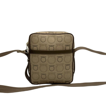SALVATORE FERRAGAMO Gancini Hardware Pattern Leather Canvas Mini Shoulder Bag Brown
