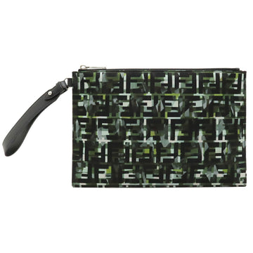 FENDI Zucca pattern camouflage clutch bag second nylon canvas leather green multicolor 7N0105