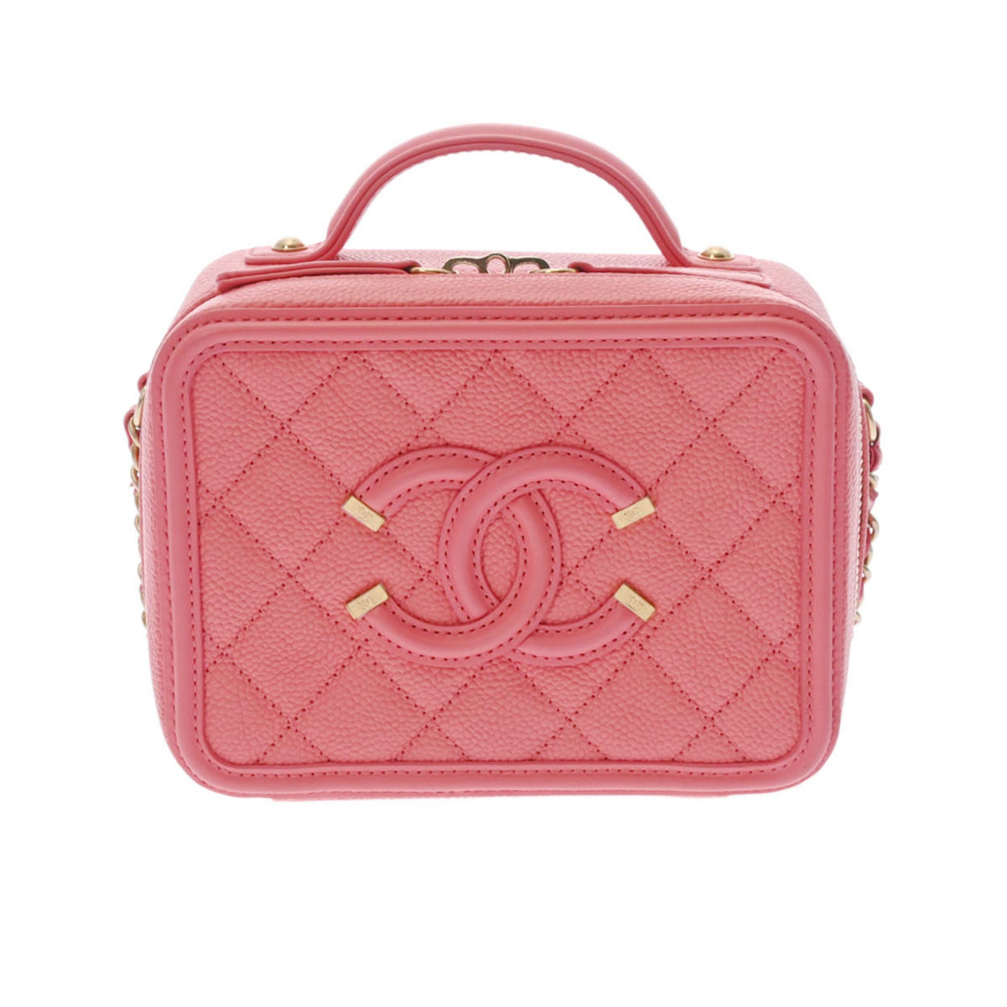 CHANEL CC Filigree Small Vanity Pink A93343 Ladies Caviar Skin Bag