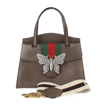 GUCCI Totem Sherry Handbag 505342 Leather Rhinestone Brown 2WAY Shoulder Bag Butterfly Motif