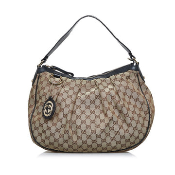 GUCCI GG Canvas Diamante One Shoulder Bag Handbag 232955 Beige Black Leather Ladies