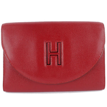 HERMES H Logo Vintage Vo Epsom Rouge Vif Red 〇S Women's Clutch Bag