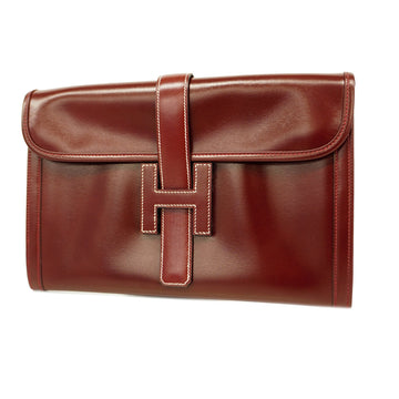 HERMESAuth  Jige Jije PM Women's Box Calf Leather Clutch Bag Red Color