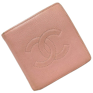 Chanel Bi-Fold Wallet Pink Coco Mark A13507 Leather Caviar Skin 8s CHANEL Ladies Accent