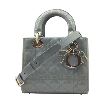 CHRISTIAN DIOR DIOR Lady Dior Cannage Small M05310WCBM41G Patent Leather Enamel Handbag Shoulder Bag G Hardware Women's