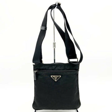 PRADA Shoulder Bag Sacoche Gussetless Nylon Tesuto Black Ladies Men's Fashion