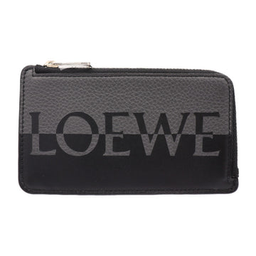 LOEWE Signature Coin Card Holder Case C314Z40X02 Calfskin Leather Gray Black Silver Hardware Fragment Purse L-shaped Zipper
