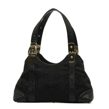GUCCI Horsebit Handbag 145761 Black Canvas Leather Women's