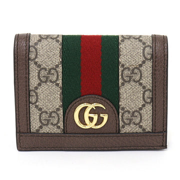 GUCCI Ophidia GG Card Case Coin & Billfold Mini Wallet Compact Bifold Supreme Canvas Leather 523155 Beige Brown Red Green Gold Hardware S Rank