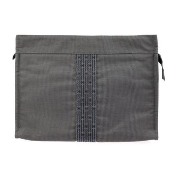 HERMES Pouch MM Yale Line Second Bag Canvas Gray Silver Hardware Clutch