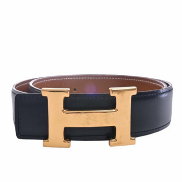 HERMES Box Calf Couchevel Constance Reversible H Belt #68 Black/Brown 82cm Ladies