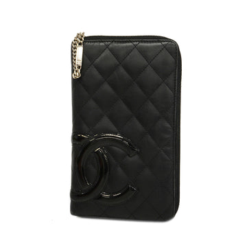 CHANELAuth  Cambon Line Lambskin/patent Leather Silver Hardware Black