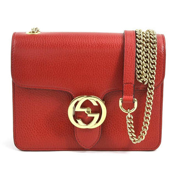 GUCCI Crossbody Shoulder Bag Interlocking G Leather/Metal Red/Gold Women's 510304