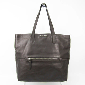 Miu Miu VITELLO SOFT RR1934 Women's Leather Tote Bag Dark Brown