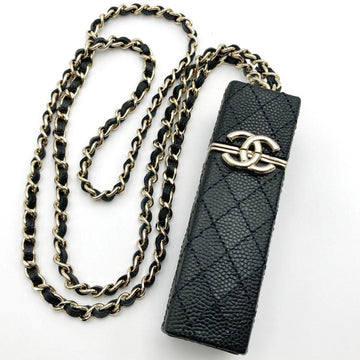 CHANEL Lip Case Chain Necklace Accessory Coco Mark Caviar Skin Black Item Women's AP2192