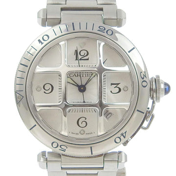 CARTIER Pasha grid watch W31040H3 stainless steel silver automatic winding white dial men's