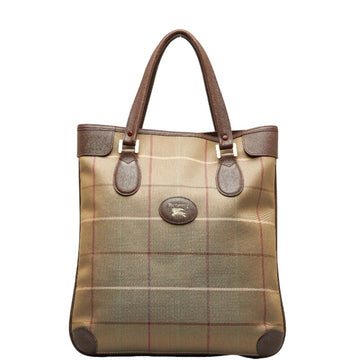 BURBERRY Horse Check Shoulder Bag Tote Khaki Brown Canvas Leather Women's