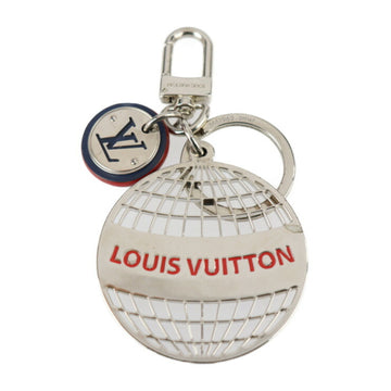 LOUIS VUITTON Portocre LV League Keychain M61962 Metal Silver Navy Red Keyring Bag Charm