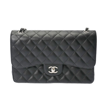 CHANEL Matelasse W Flap Chain Shoulder 30cm Black A58600 Women's Caviar Skin Bag
