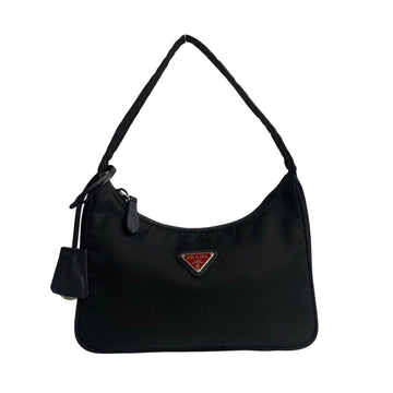 PRADA Re Edition 2000 Triangular Metal Fittings Nylon Saffiano Leather Handbag Black 82957