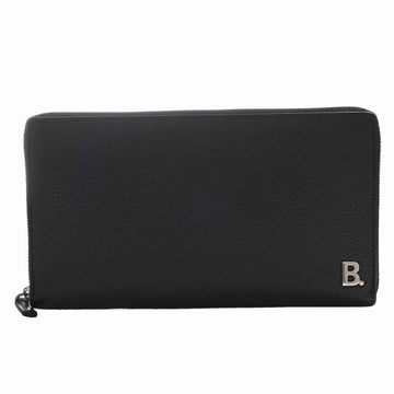 Balenciaga Leather B Continental Round Long Wallet Black