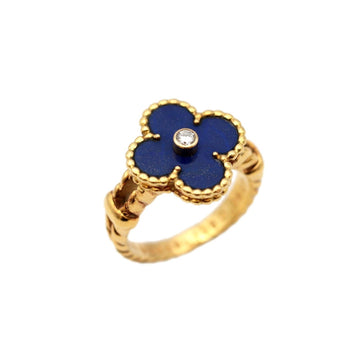 Van Cleef & Arpels Alhambra Ring Approximately 10.5 Lapis Lazuli Diamond 18KT Yellow Gold Blue Women's Jewelry