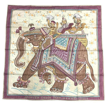 HERMES Scarf Muffler Carre 90 BELOVED INDIA Indian Love Beloved India Beige Brown Purple 100% Silk
