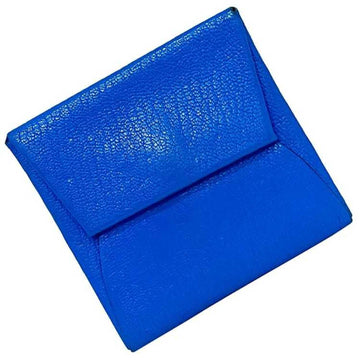 HERMES Coin Case Bastia Blue Purse Leather Chevre Misor X Engraved  Bifold Wallet Men's Women's Unisex