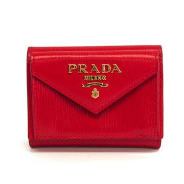 PRADA 1MH021 Women's Leather Wallet [tri-fold] Red Color