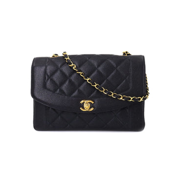 Chanel Diana matelasse chain shoulder bag caviar skin black vintage 25 Matelasse Bag