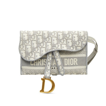 CHRISTIAN DIOR Dior Saddle Bag Jacquard D Hardware Waist Body Gray White Canvas Women's