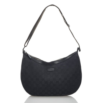 Gucci GG Canvas Shoulder Bag 122790 Black Leather Ladies GUCCI