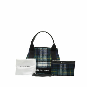 BALENCIAGA Cabas XS Check Handbag Shoulder Bag 390346 Green Multicolor Wool Leather Women's