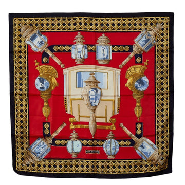 HERMES Carre 90 FEUX DE ROUTE Carriage Lantern Scarf Muffler Red Navy Silk Ladies
