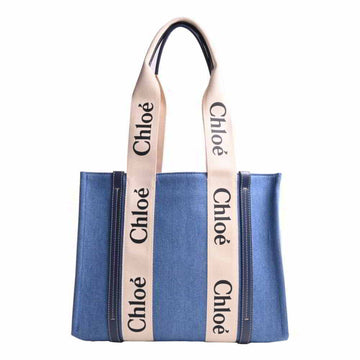 CHLOE  cotton leather WOODY tote bag CHC22SS383G65 blue