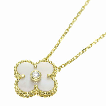 Van Cleef & Arpels Alhambra Shell Diamond Necklace 18k Yellow Gold Ladies