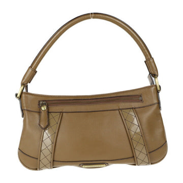 BURBERRY shoulder bag leather enamel brown system khaki gold metal fittings one handbag logo plate