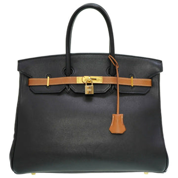 HERMES Birkin 35 Bicolor Vogue River Black/Gold 〇Z Engraved Handbag Black