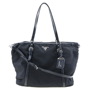 PRADA logo handbag nylon black crossbody shoulder bag A4 zipper ladies