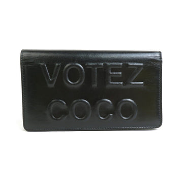 CHANEL Bifold Long Wallet VOTEZ COCO Leather Black Ladies