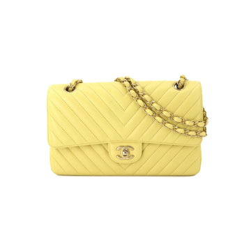 Chanel chevron V stitch chain shoulder bag leather yellow A01112 gold metal fittings Chevron Bag