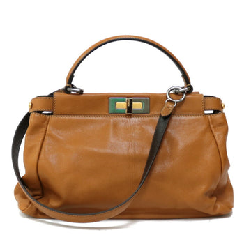 FENDI Handbag Peek-A-Boo Leather Shoulder Bag Brown Women's