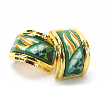 HERMES earrings enamel green gold cloisonne GP plated accessory ladies