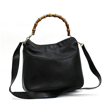 GUCCI Bamboo Handbag Shoulder Bag Leather Black 001.1998.1638 Ladies