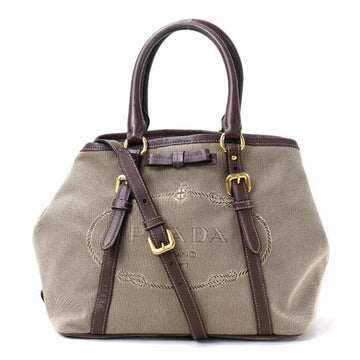Prada handbag shoulder bag logo jacquard canvas/leather brown gold women's